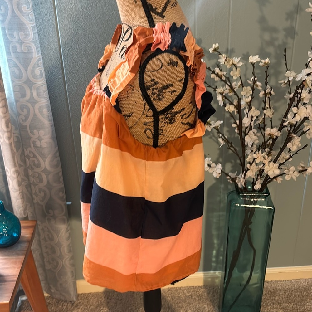 Striped Ruffle Strap Tank Top - Peach Multi - Picture 5 of 11